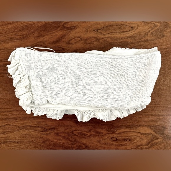 Zara White Ruffle Bandeau Tube Top XS Strapless Cropped Boho Festival - Picture 4 of 5